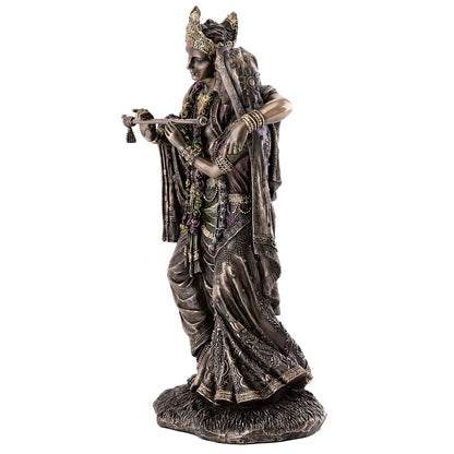 Medium Standing Radha Krishna Idol On Same Base-Height-7 Inches-Metallic-Resin