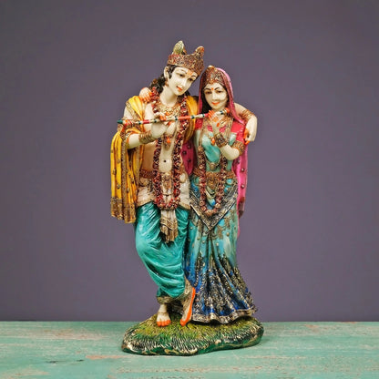 Radha Krishna Standing Holding Flute-Multicoloured-Height-6 Inches-Resin-Krishna Murti For Temple
