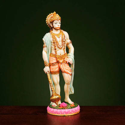 Hanuman Idol Standing Holding Gada-Multicoloured-Height-10.5 Inches-Resin-Murti For Temple
