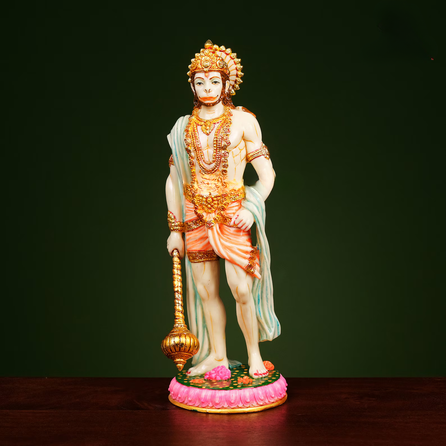 Hanuman Idol Standing Holding Gada-Multicoloured-Height-10.5 Inches-Resin-Murti For Temple