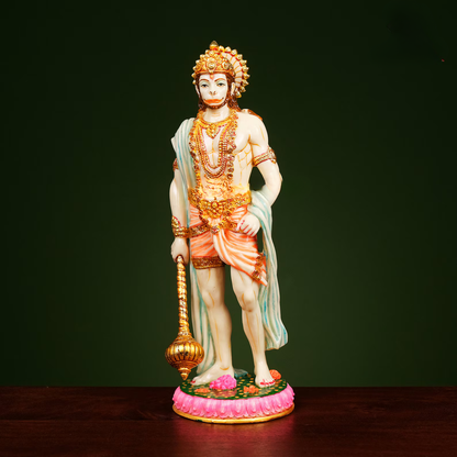 Hanuman Idol Standing Holding Gada-Multicoloured-Height-10.5 Inches-Resin-Murti For Temple