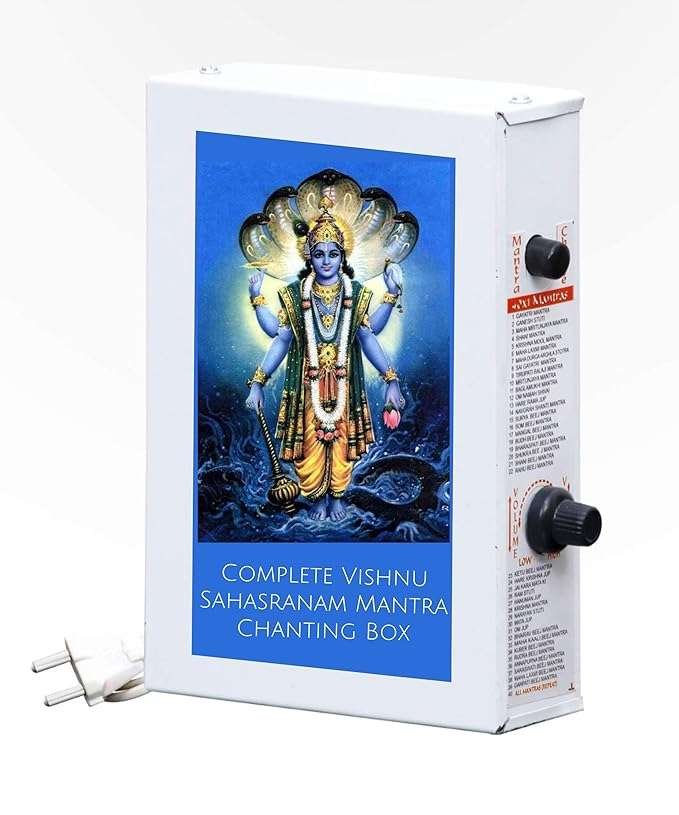 Divine Mantra Box Complete Vishnu Sahasranam Special Mantra Box for Puja and Meditation-Metal-Steel Grey