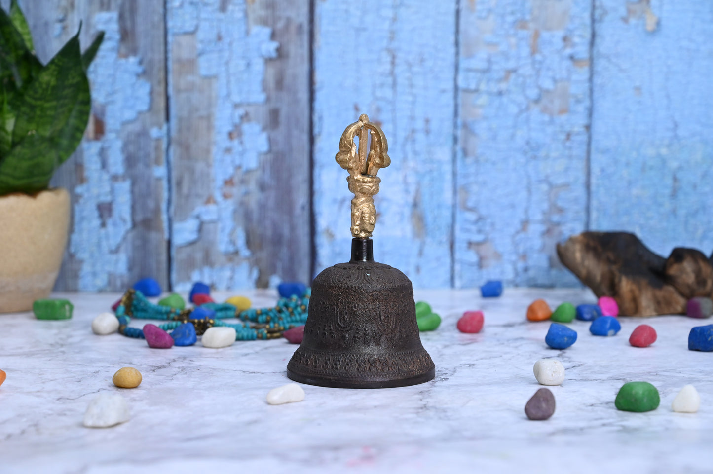 Dorji Hand Bell For Puja-Enamel Workl-Bell For Temple-Height-5 Inches