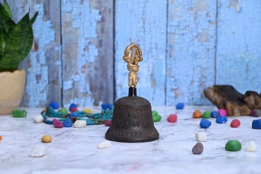 Dorji Hand Bell For Puja-Enamel Workl-Bell For Temple-Height-5 Inches