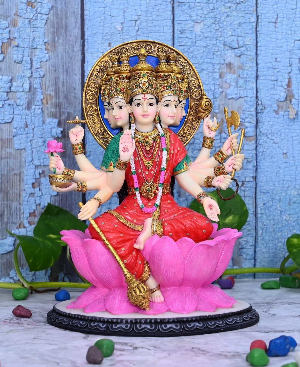 New Big Beautiful Sitting Gayatri MATA On Lotus-Height-11 Inches-for Home Decoration-Multicolour-Resin