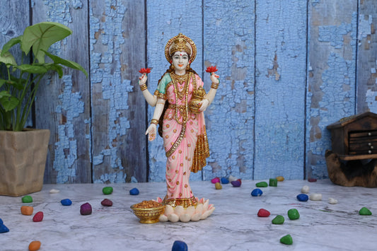 Laxmi Idol Standing-Multicoloured-Height-10.5 Inches-Resin-Lakshmi Murti For Temple