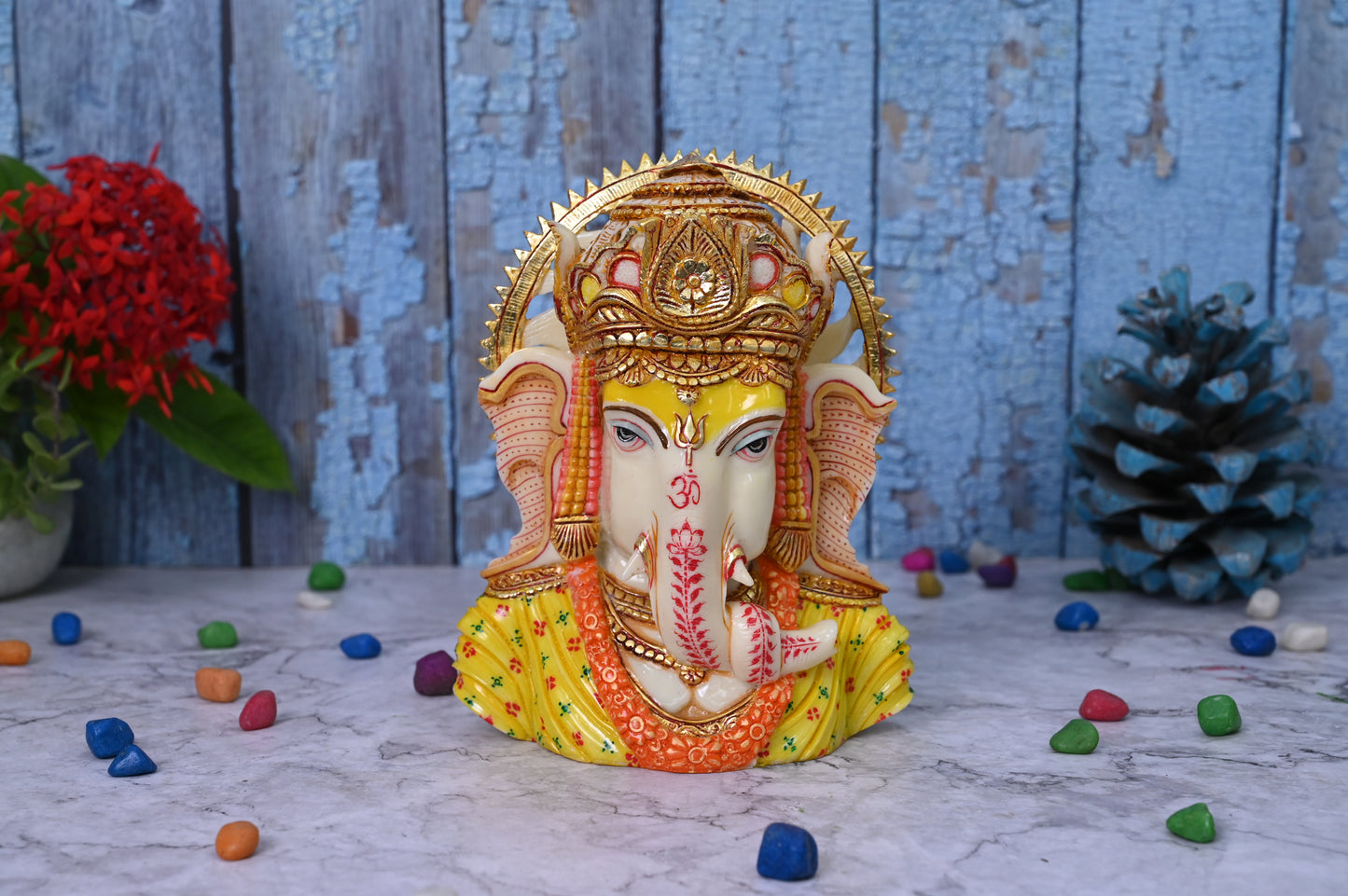 Ganesh Idol Bust-Multicoloured-Height-8 Inches-Resin-Home D�cor and Temple