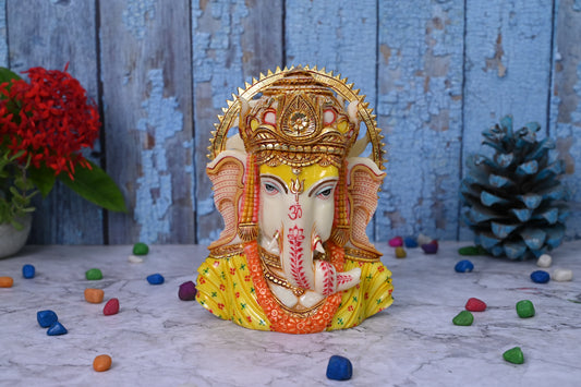 Ganesh Idol Bust-Multicoloured-Height-8 Inches-Resin-Home D�cor and Temple