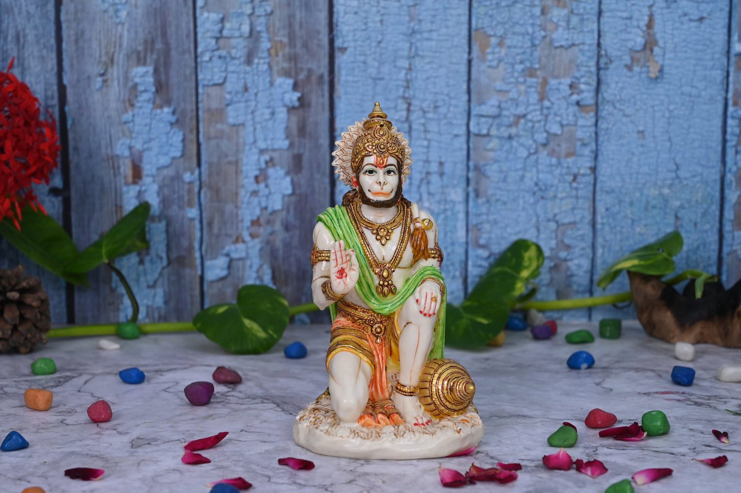 Hanuman Idol Aashirwaad Pose-Multicoloured-Height-7 Inches-Resin-Murti For Temple
