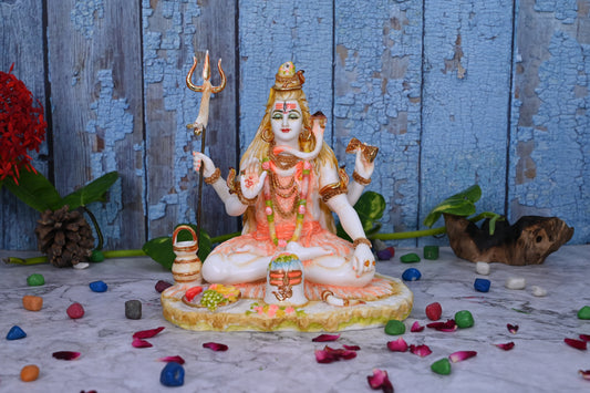 Large Shiva Sitting Handpainted Height-10 Inches-Marble & Resin-