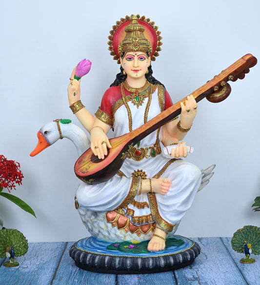 New Large Sitting Saraswati Playing Sitar -Multicoloured-Height-25 Inches