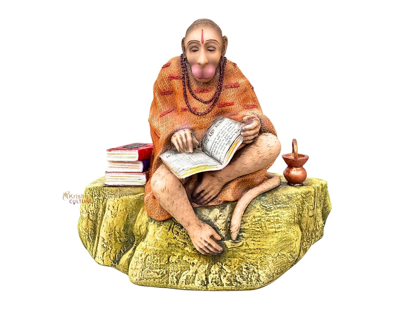 Poly Resin New Ramayani Hanuman Idol Sitting On Stone with Book-Length-6 Inches
