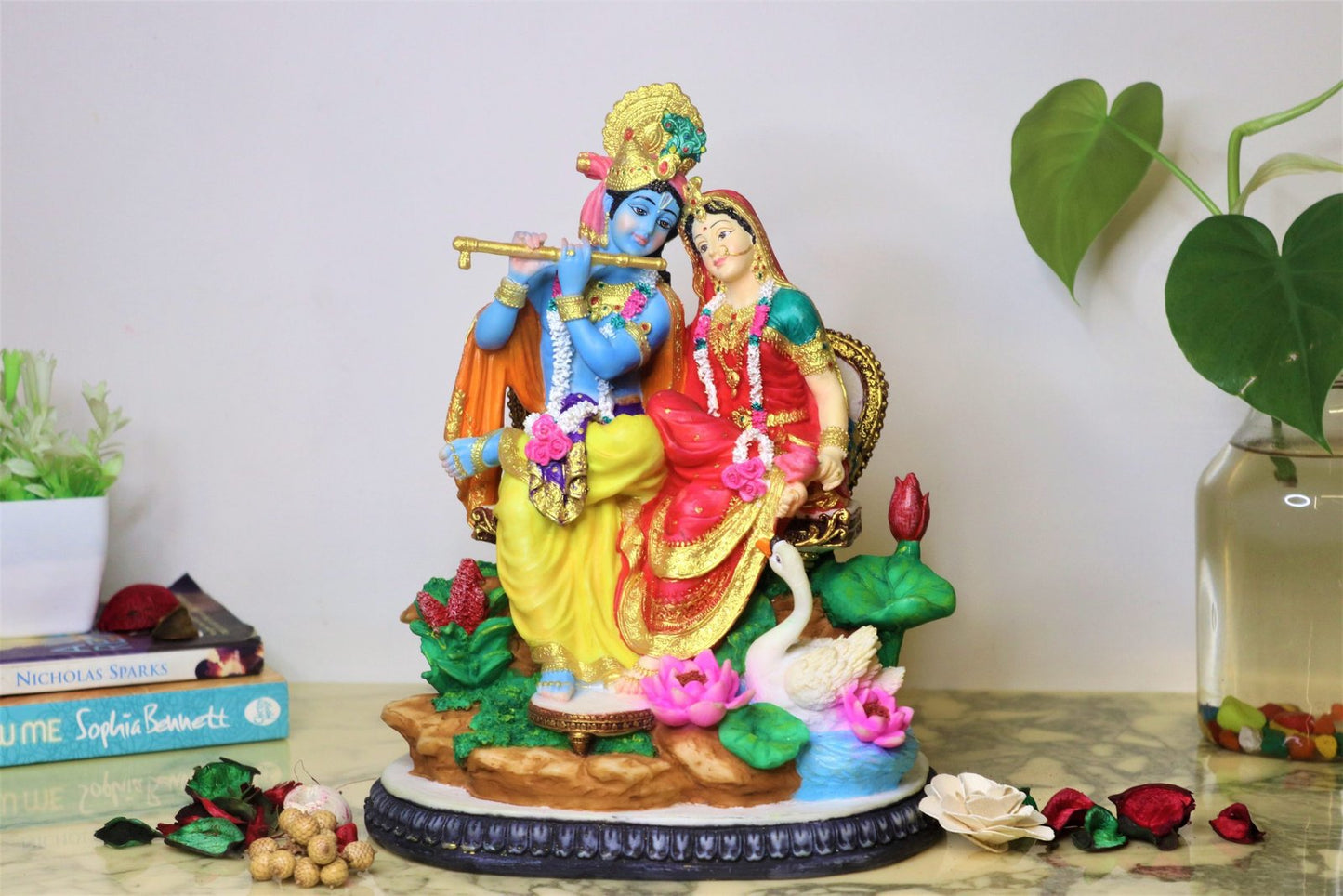 Big Sitting Radha - Krishna-Height-10 Inches-Resin-Multicoloured
