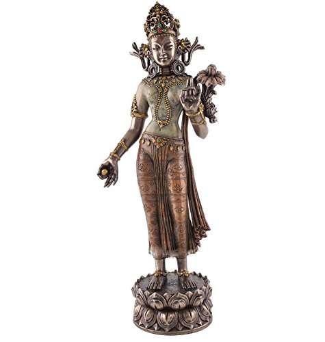 Green Tara with Lotus of Wisdom Statue Sculpture Figure Eastern Deity Décor-Height-12 Inches-Resin