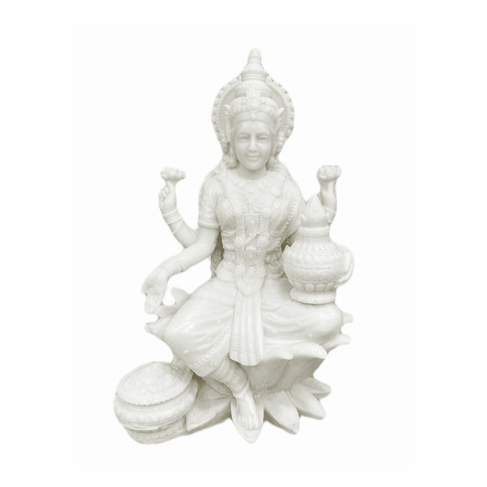 New Big Beautiful Sitting Laxmi For Home Decoration-Height-7 inches-Marble White Finish-Resin