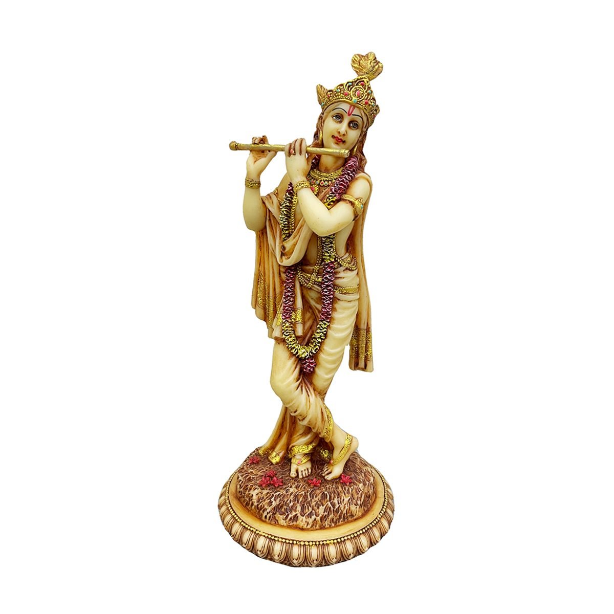 New Big Beautiful Standing Krishna Playing Flute (Slim Body) For Home Decoration-Height-12 Inches-Ivory-Resin