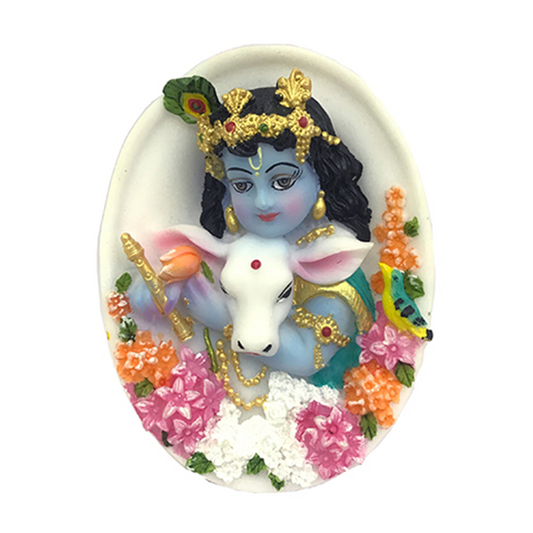 Oval Shape - Krishna & Cow
