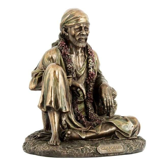 New Big Beautiful Sitting Sai Baba Against Rock for Home Decoration-Height-7.5 Inches-Antique Finish-Resin