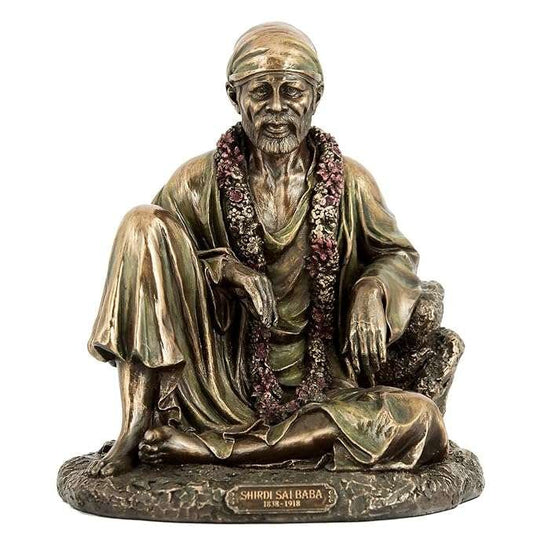 Sri Krishna Culture-New Big Beautiful Sitting Sai Baba Against Rock for Home Decoration-Height-7.5 Inches-Multicolour-Resin