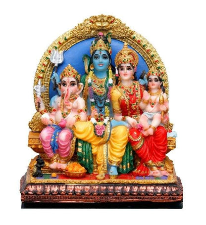 New Large Shiv Parivar Sinhasan for Home Decoration-Height-7 Inches-Multicolour-Resin