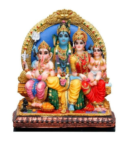 New Large Shiv Parivar Sinhasan for Home Decoration-Height-7 Inches-Multicolour-Resin