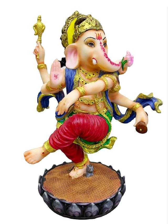 New Large Beautiful Dancing Ganesh for Home Decoration-Multicolour-Resin-Height-8 Inches