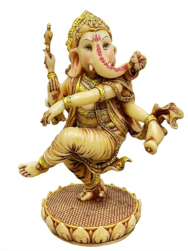 New Large Beautiful Dancing Ganesh for Home Decoration-Ivory Antique Finish-Resin-Height-8 Inches