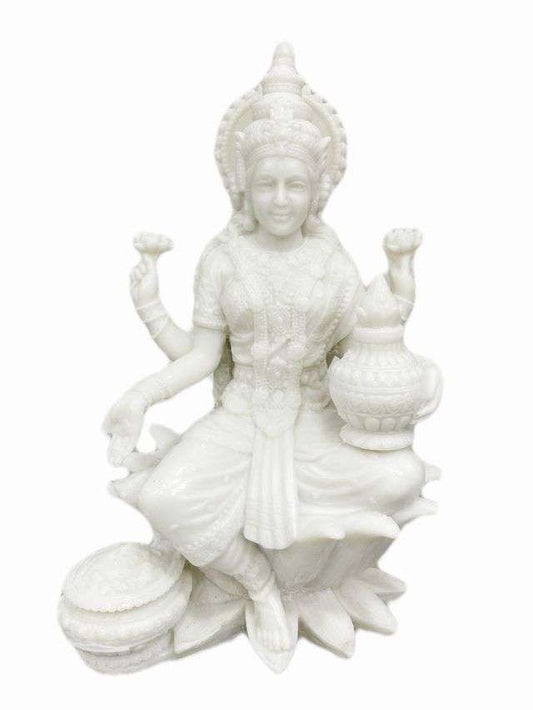 New Small Laxmi On Lotus-Height-3 Inches-Marble White Finish-Car and Home Décor