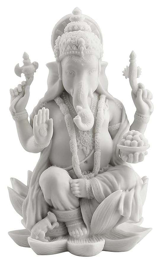 New Small Ganesh On Lotus-Height-3 Inches-Marble White Finish-for Car and Home Décor