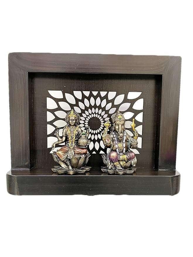 Laxmi and Ganesh On Cutwork Wooden Frame Decoration in Home and Temple Purposes-Height-7 Inches