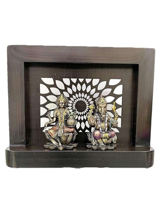 Laxmi and Ganesh On Cutwork Wooden Frame Decoration in Home and Temple Purposes-Height-7 Inches