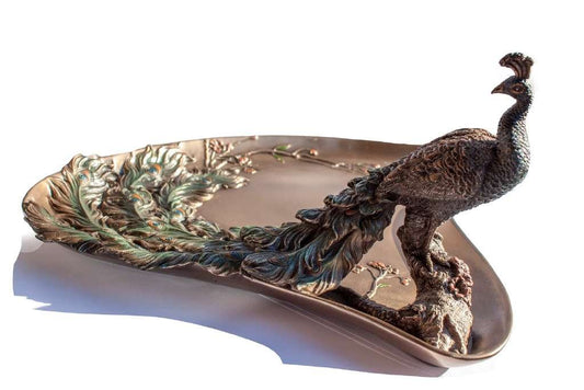 Art Nouveau Style Prunus and Peacock Platter-Height-19 Inch-Cold Cast Resin-Flower-Platters for Decoration