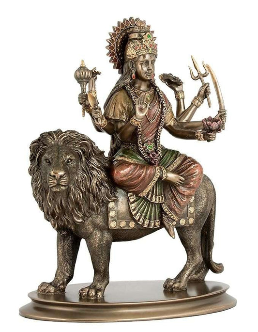 SrI Krishna CULTURE-Durga Deity Sitting On Lion-Showpiece for Home Decoration-Height-8 Inches