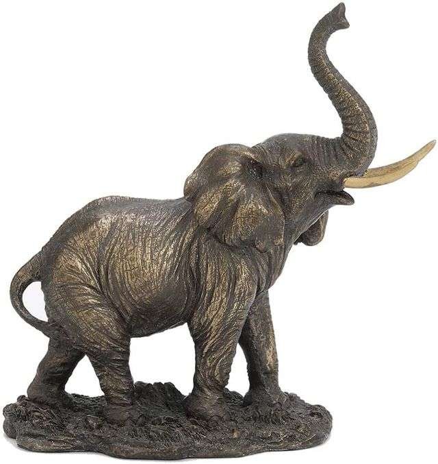 New Resin Wild Elephant with Shining Teeth , Standard, Antique Finish, 1 Piece,Ode to Wildlife-Height-9 cms