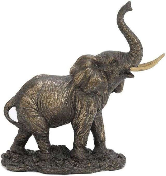 New Resin Wild Elephant with Shining Teeth , Standard, Antique Finish, 1 Piece,Ode to Wildlife-Height-9 cms