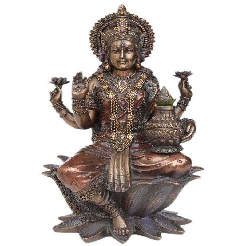 New Large Sitting Laxmi On Lotus- Antique Finish-Height-12 Inches-Showpiece for Home Decoration
