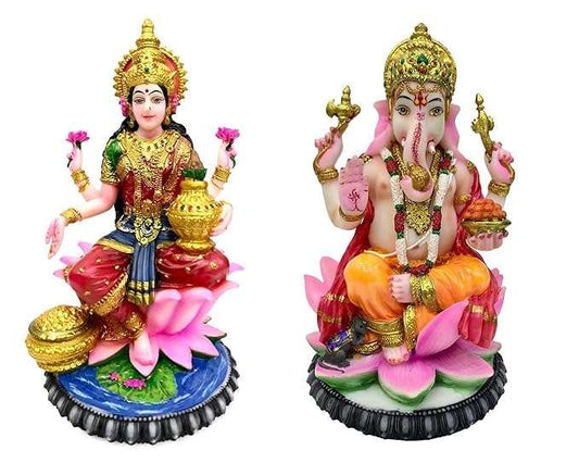Sri Krishna Culture Laxmi and Ganesh Set for Home and Gift-Height 8 Inches-Multicoloured