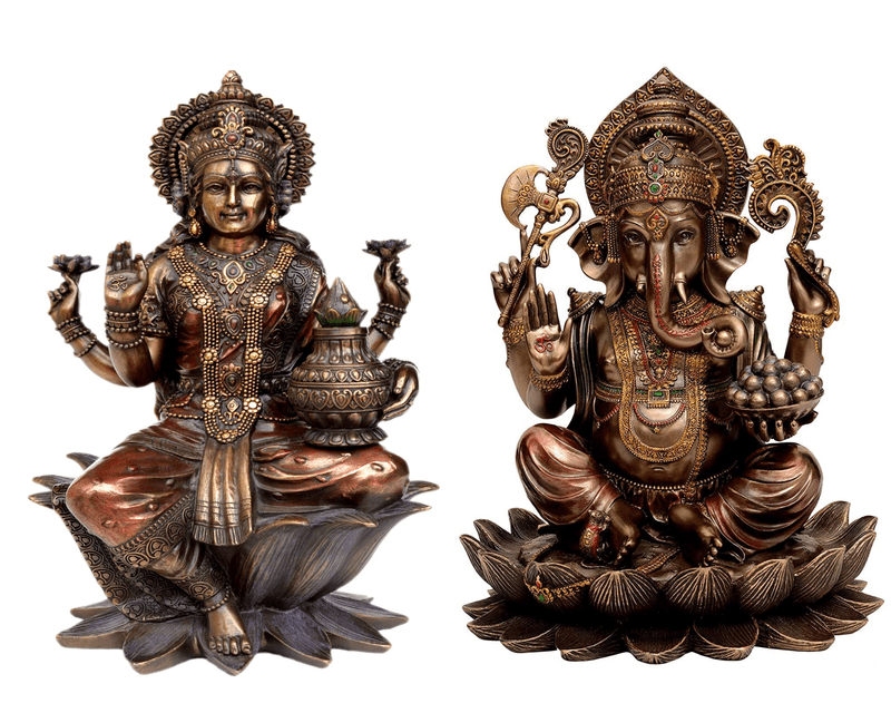 Laxmi and Ganesh-Set For Home and Gift-Height 12 Inches-Antique Finish