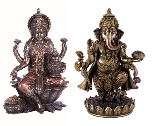 Sri Krishna Culture Laxmi and Ganesh (Standing Position) Set for Home and Gift-Height 8 Inches-Antique Finish