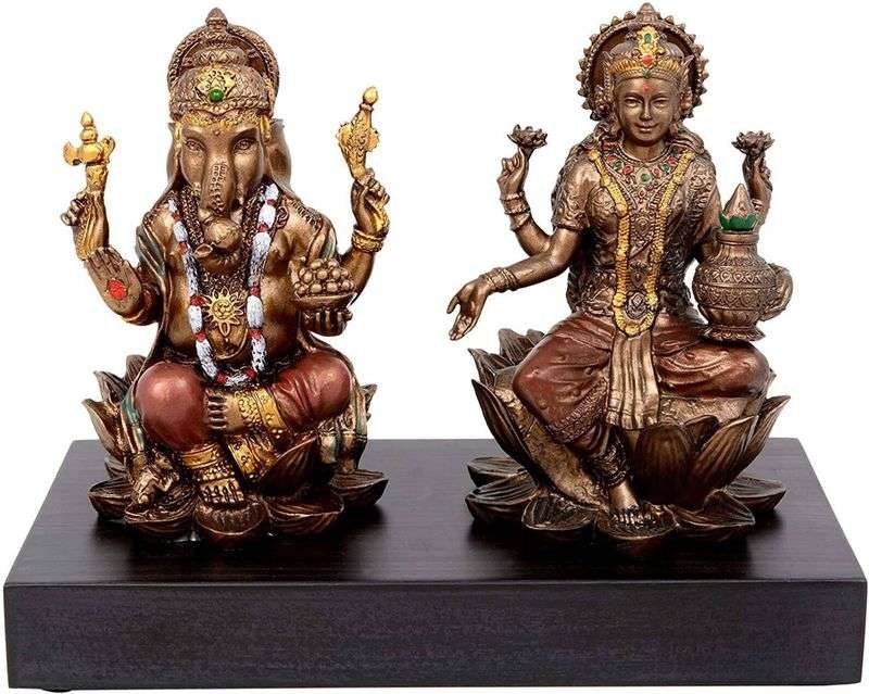 Set of Small Laxmi Ganesh for Home- Height-3 Inches-Resin-Antique Finish