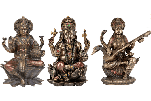 Sri Krishna Culture Set of Laxmi,Ganesh and Saraswati -Set for Home and Gift-Height 8 Inches-Ivory Antique Finish