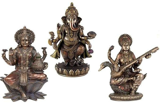 Sri Krishna Culture Set of Laxmi,Ganesh (Standing Position) and Saraswati-Set for Home and Gift-Height 8 Inches-Multicoloured
