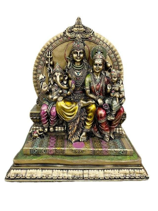 Big Beautiful Shiv Parivar Sinhasan with Kartik for Home Decoration-Height-8 Inches-Antique Finish-Resin