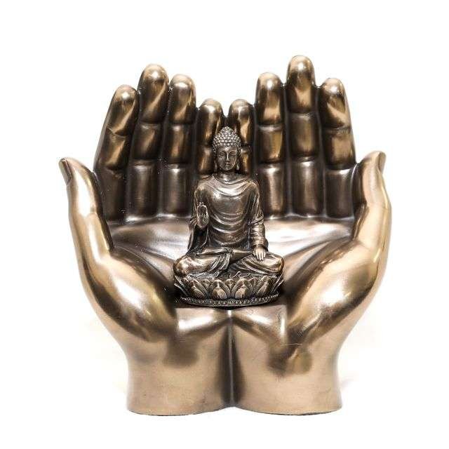 Large Beautiful Blessing Double Hand Buddha Statues for Living Room (Magnetic Attachment) Showpiece for Home Decoration-Height-5 Inches-Antique-Resin