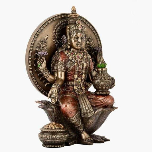 Large Beautiful Dhan Laxmi Sitting On Lotus for Home Decoration-Height-8 Inches-Antique Finish-Resin