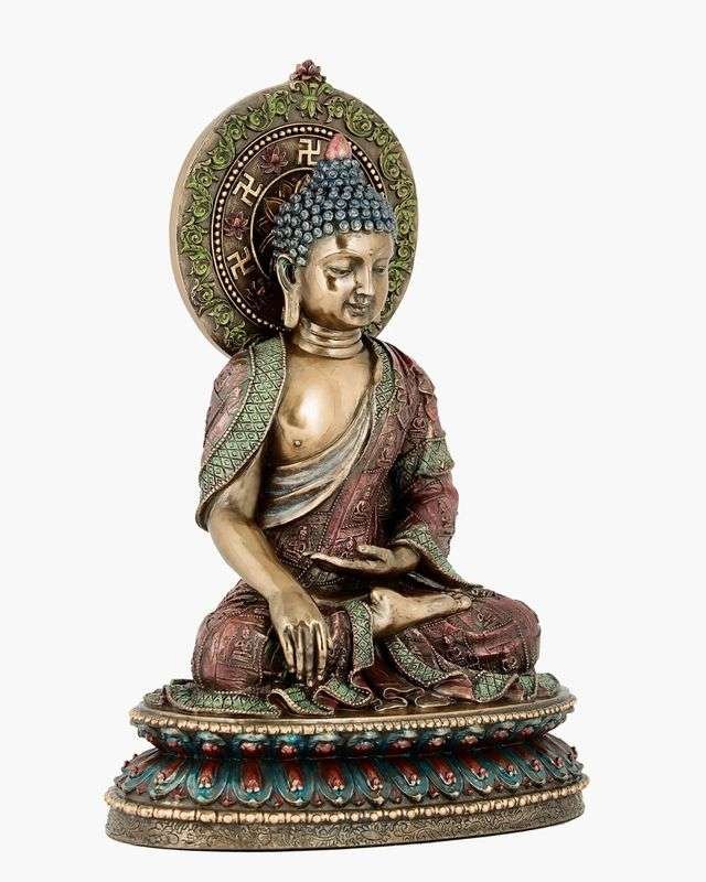 Large Beautiful Buddha Wearing Decorated Clothes Meditating Pose for Home Decoration-Height-11 Inches-Antique-Resin