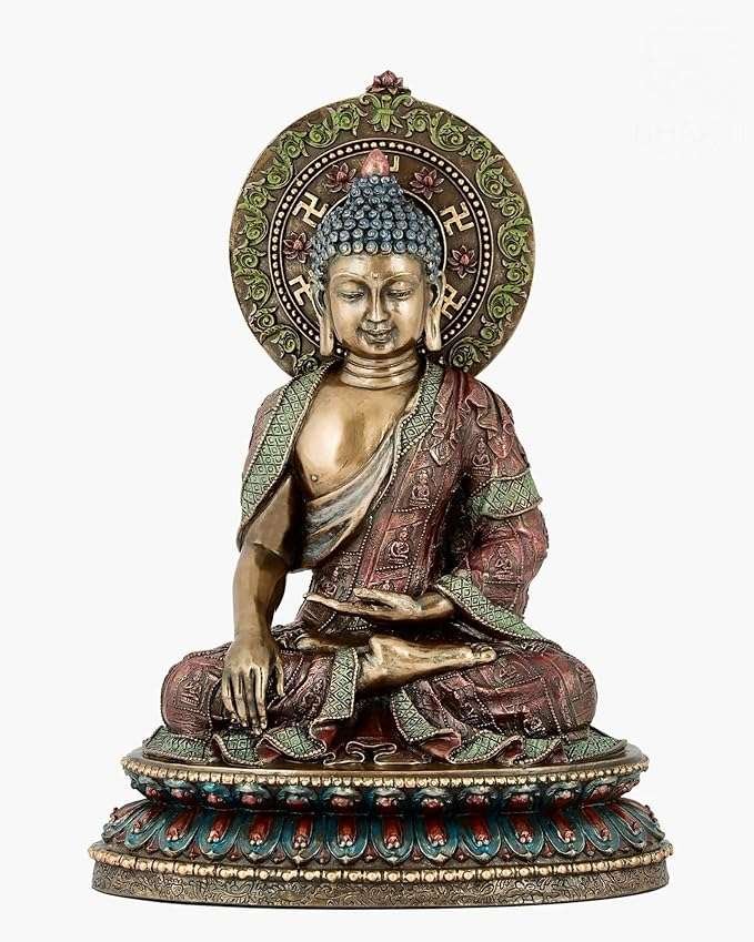 Large Beautiful Buddha Statues for Living Room Wearing Decorated Clothes Meditating Pose Showpiece for Home Decoration-Height-11 Inches-Multicoloured-Resin