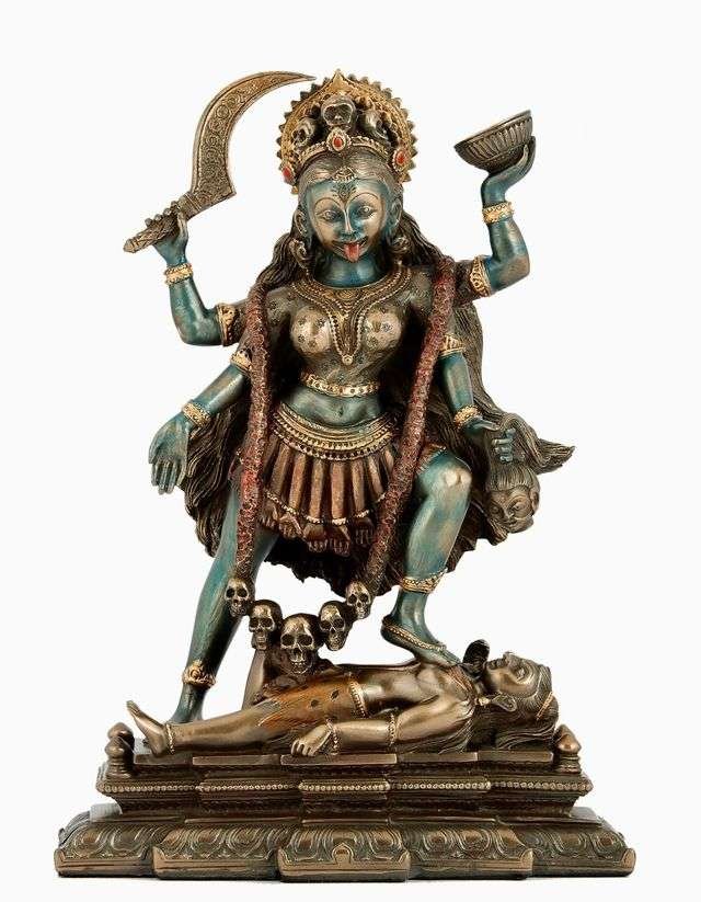 Large Beautiful Kali MATA Standing On Shiva Chest for Home Decoration-Height-7.5 Inches-Antique-Resin