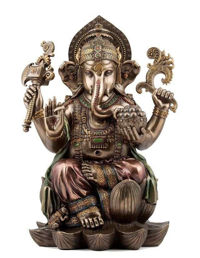 Very Large Beautiful Ganesha Sitting On Lotus for Home Decoration-Height-24 Inches-Antique-Resin