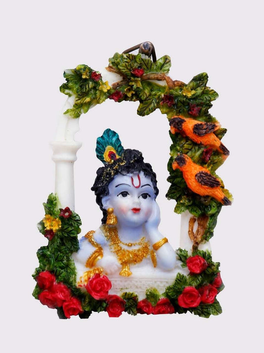 Handcrafted Baby Krishna at Window (Small Wall Hanging)-Resin-Multicolour-Height-4 Inches